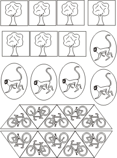Jocul multimilor. Coloreaza jetoanele si decupeaza pagina infoliata.