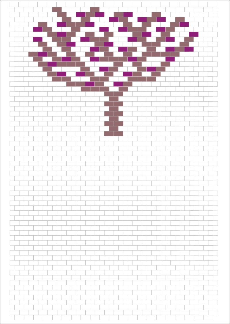 Copac inmugurit de desenat si de colorat. Coloreaza un copac inmugurit pe dreptunghiuri, modele din forme geometrice!