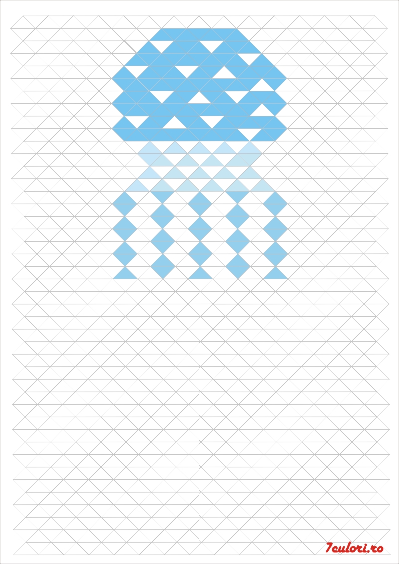 Meduza de colorat. Numara punctele si coloreaza dupa model o meduza. Meduza de colorat pe triunghiuri!