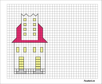 Deseneaza o casa! Casa de colorat dupa model. Numara patratelele!