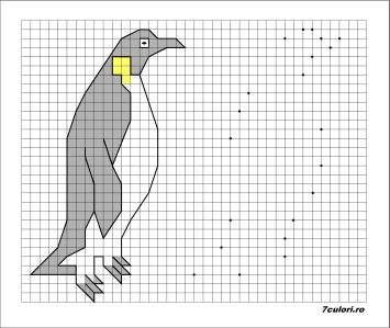 Pinguin din patrate de desenat. Coloreaaza un pinguin dupa model! Pinguin de colorat! Uneste punctele!