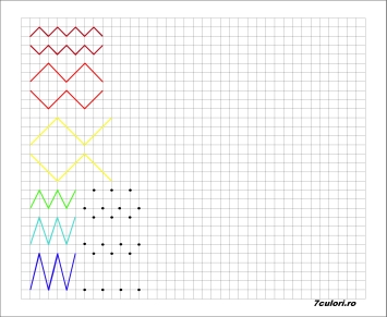 Desene pe pătrăţele. Numără  pătrăţelele şi continua sirul! Zig - Zag